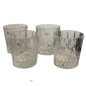 Royal Doulton Earlswood Whiskey Glasses Clear Crystal Scotch Diamond Cut Set 4